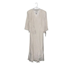 NWT Plaza South 2pc White Linen Battenberg Lace Trim Maxi Dress & Jacket Size 10